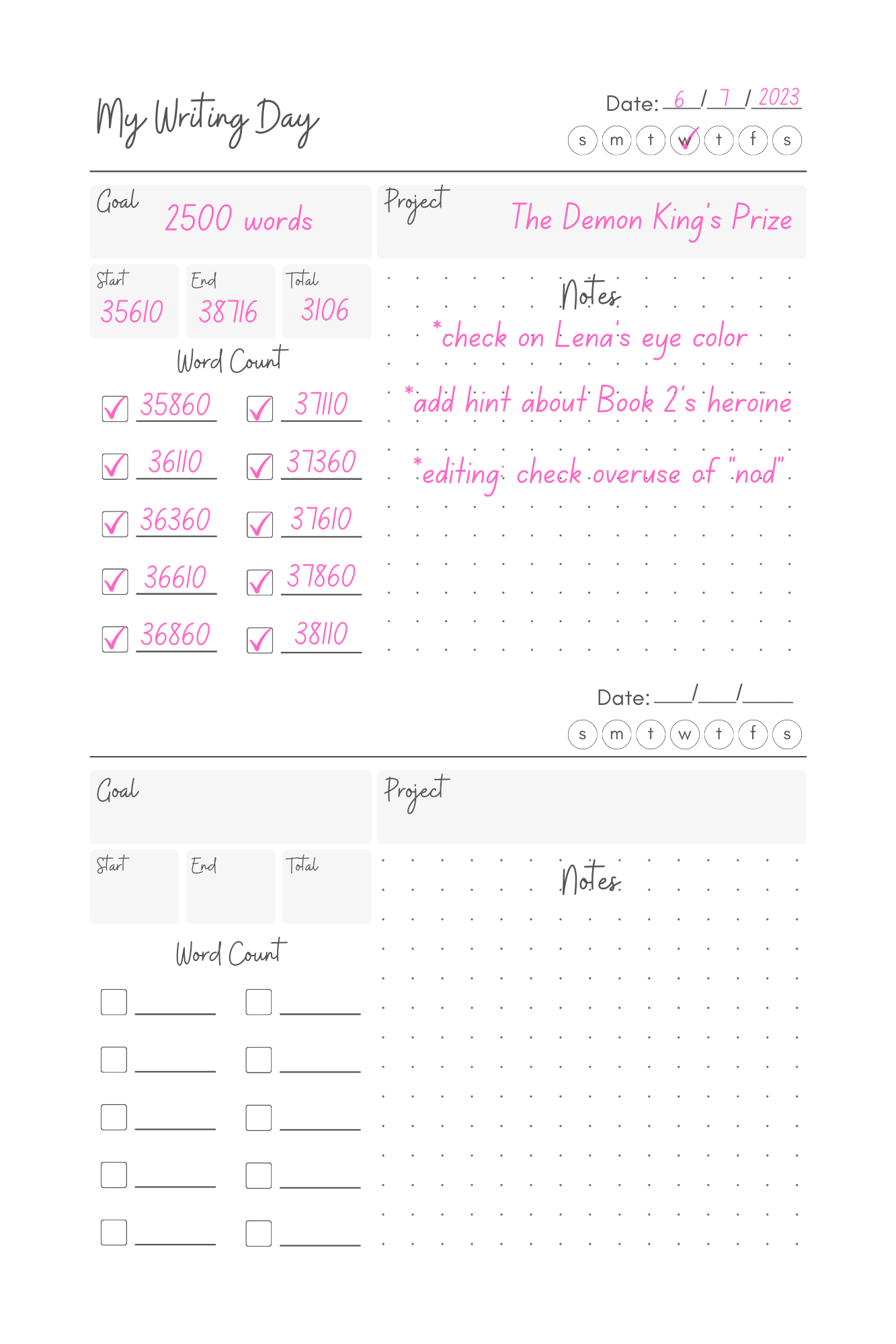 Writing Journal - Word Count Tracker