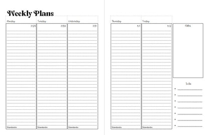 Weekly Teacher Planner 2026 (Generic Calendar)